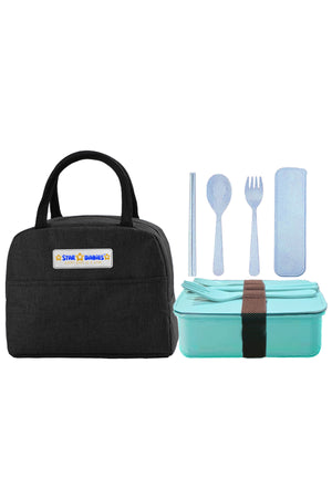 Star babies pack of 3 combo -  Insulated lunch bag with single compartment lunch box and organic cuttlery set.