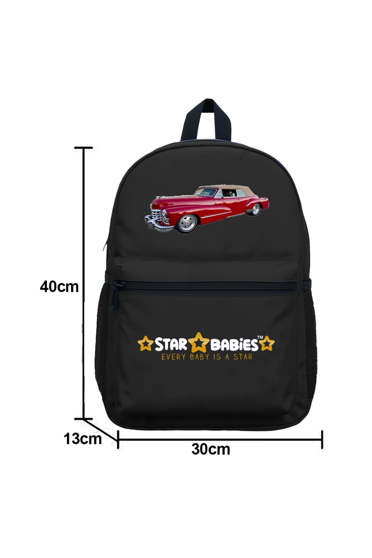 Star Babies Set of 4 – Retro Car Theme 16" School Bag, 4-Compartment Lunch Box, Insulated Lunch Bag, 500ml Water Bottle