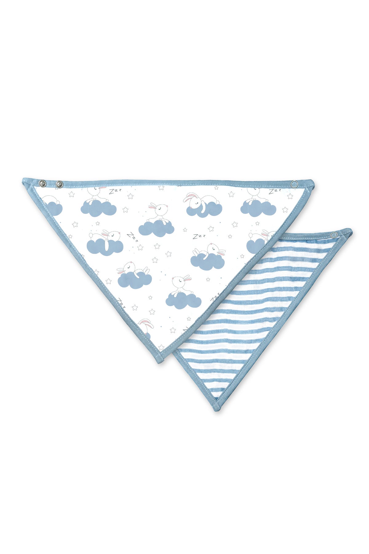 MOON Organic Muslin Bibs. ( PK -2)-Bunny & blue stripes