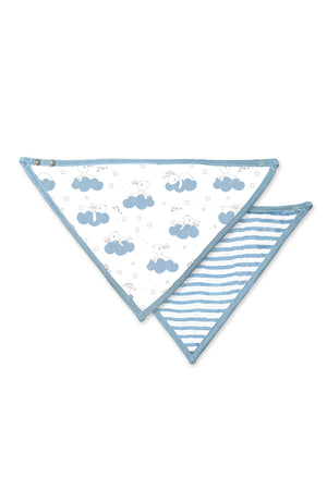 MOON Organic Muslin Bibs. ( PK -2)-Bunny & blue stripes