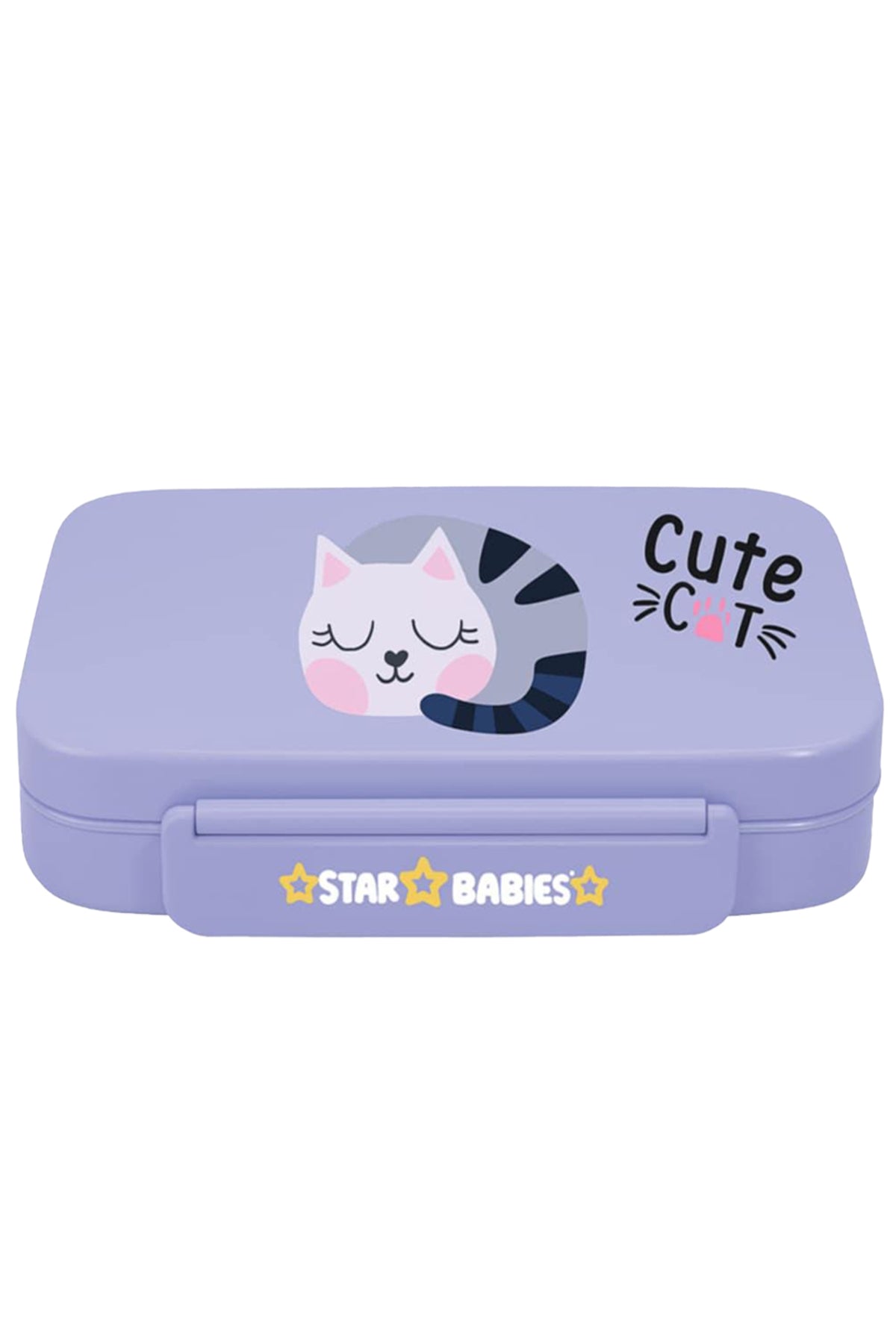 Star Babies Cute Cat Theme Bento Lunch Box with 4 Compartments, BPA Free, Leak-Proof, Toddler-Friendly, 3 Years+ size 22*16.5*4.85cm, Microwave Safe, Easy to clean, Keep Fresh - Purple