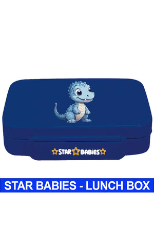 Star Babies Dino Theme Bento Lunch Box with 4 Compartments, BPA Free, Leak-Proof, Toddler-Friendly, 3 Years+ size 22*16.5*4.85cm, Microwave Safe, Easy to clean, Keep Fresh - Navy Blue