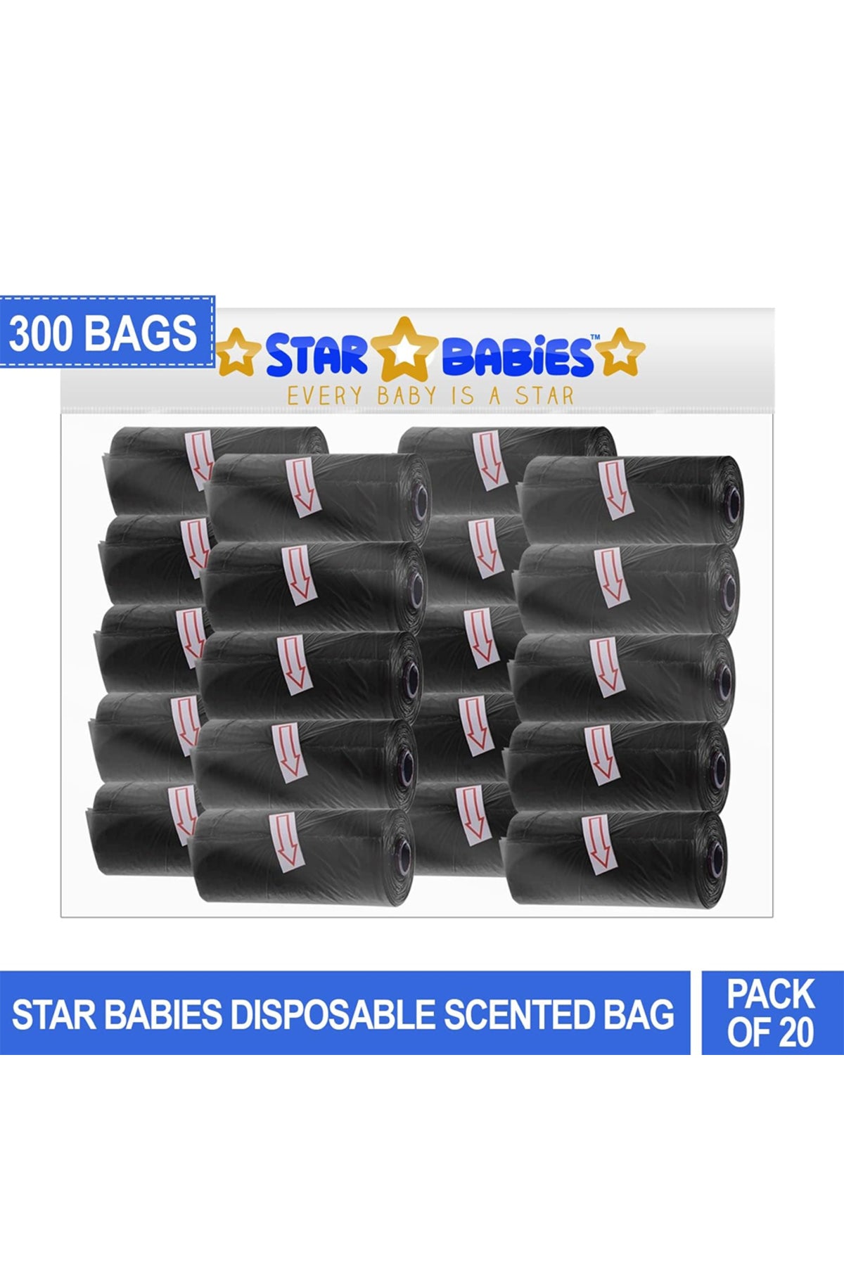 Star Babies - Scented Nappy Bag Pack of 20/300 Bags - Black