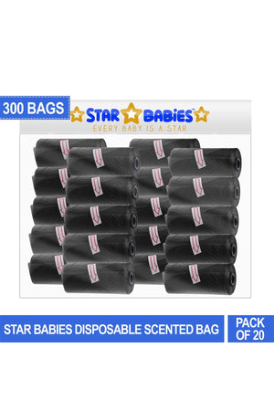 Star Babies - Scented Nappy Bag Pack of 20/300 Bags - Black