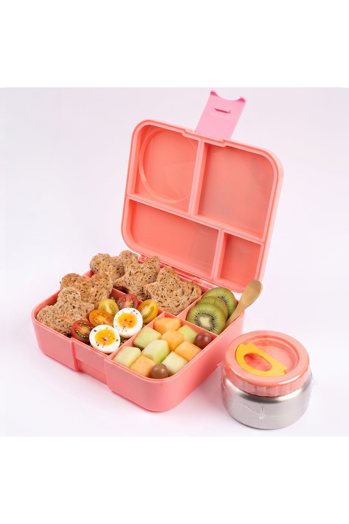 Cocobee Whale Bento Lunch Box With Food Jar – 4 Compartments, Bpa-Free, Leakproof & Odour-Free, 1.67L, 22X18X6.5Cm – Pink (3 Years+)