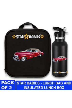 Star Babies Retro Car Themed Bento Lunch Bag , Toddler-Friendly, 3 Years+, Easy to clean-  with 500ml Stainless Steel Water bottle
