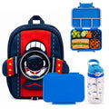 Cocobee Aeroplane-Style Astronaut Print Backpack for Boys + Water Bottle – BPA-Free 480ml + Tritan Bento Lunch Box – 4 Compartments