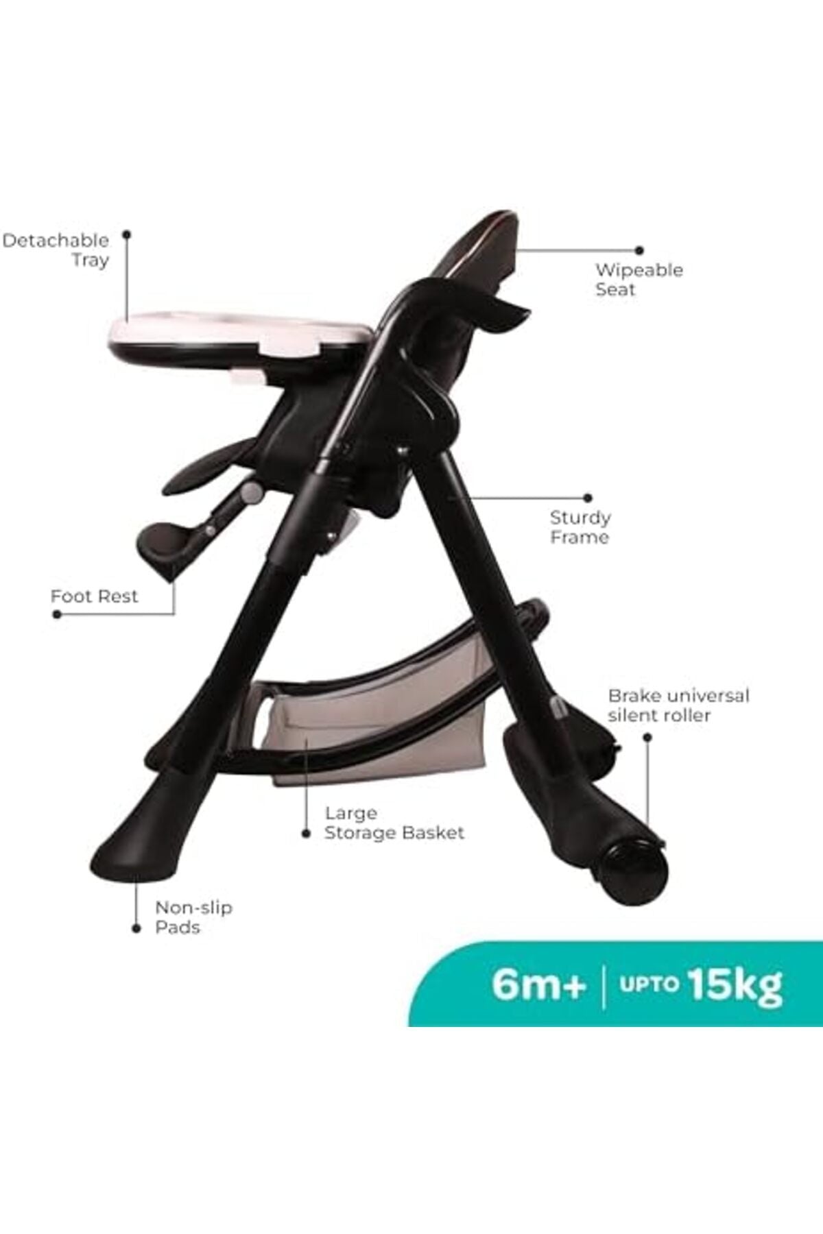 MOON Trestle Foldable Baby Feeding/Dinning Highchair-Black