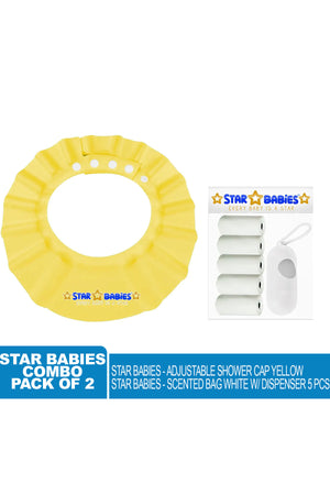 Star Babies Adjustable Shower Cap With Scented Bag & Dispenser Combo Pack Yellow & White - 7 Pieces