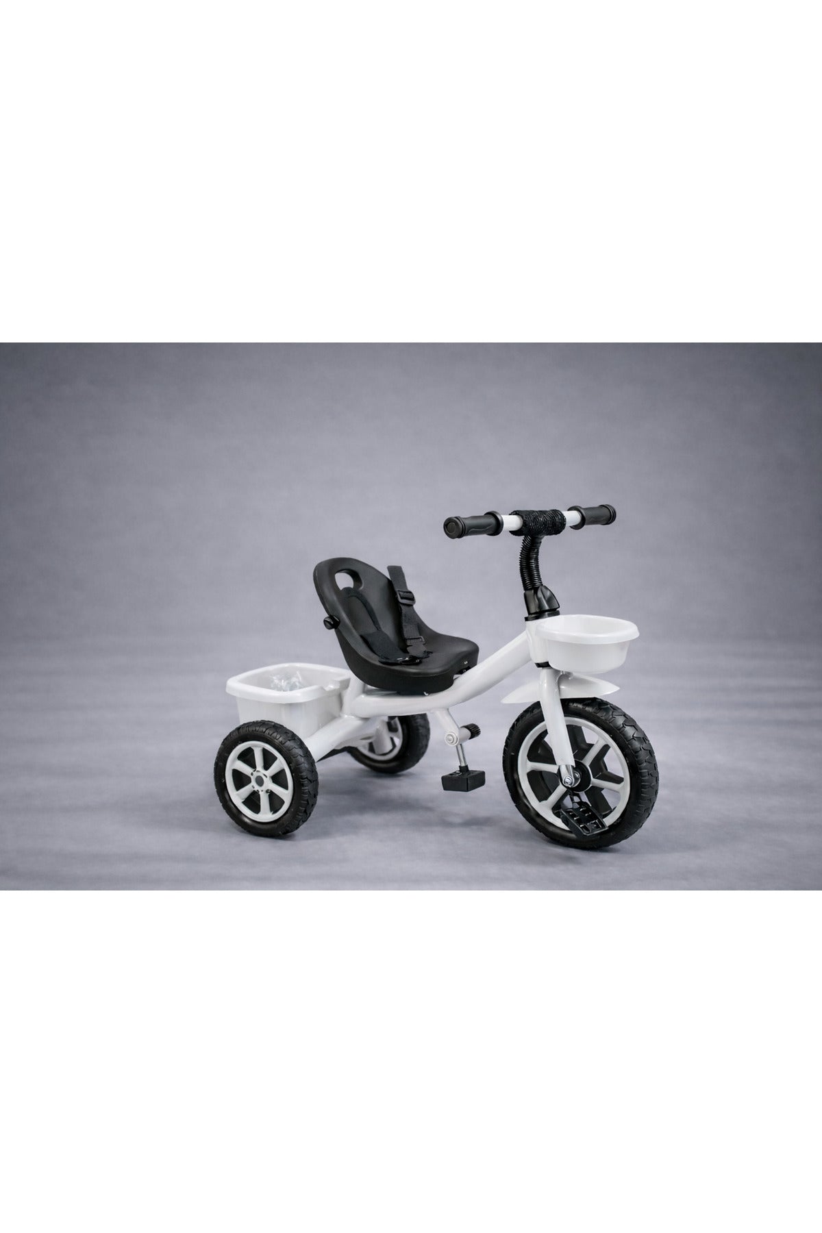 StarMarz Toddler 3-Wheel Tricycle Ride-On Toy with Safety Seat, Cup Holder & Rear Storage Basket - White