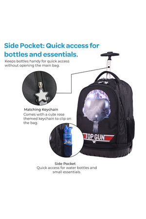 MOON Licensed Top Gun 3-in-1 Kids Trolley Backpack Set  - (18-Inch) Premium Kids School Bag with Lunch Bag & Pencil Case-Black