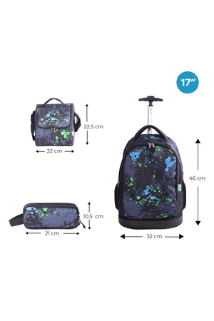 MOON  3 in 1 Kids Backpack  Set   - (17-Inch) Premium Kids School Bag with Lunch Bag & Pencil Case-Black