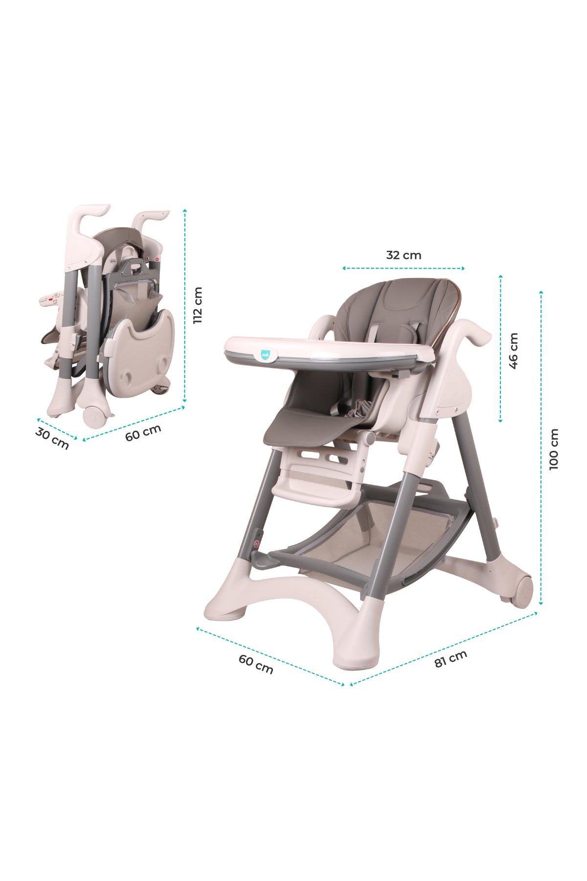 MOON Trestle Foldable Baby Feeding/Dinning Highchair-Grey