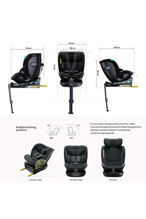 MOON Gyro Pro+ i-Size 360° Rotating Car Seat w/ leg Support and ISOFIX for 40-150cm (Group 0+-1-2-3) 0m to 12Yr- ECE R129/E4 – Black