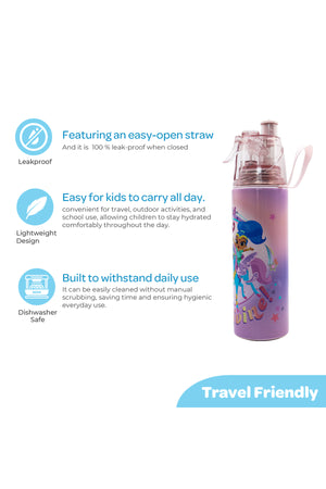 MOON Licensed Simmer & Shine Kids Water Bottle with Spray Mist | Cooling Spray | BPA-Free  Stainless Steel | Leak-Proof for School, Camping, Hiking, Outdoor Play | Girls Water Bottle |500ml