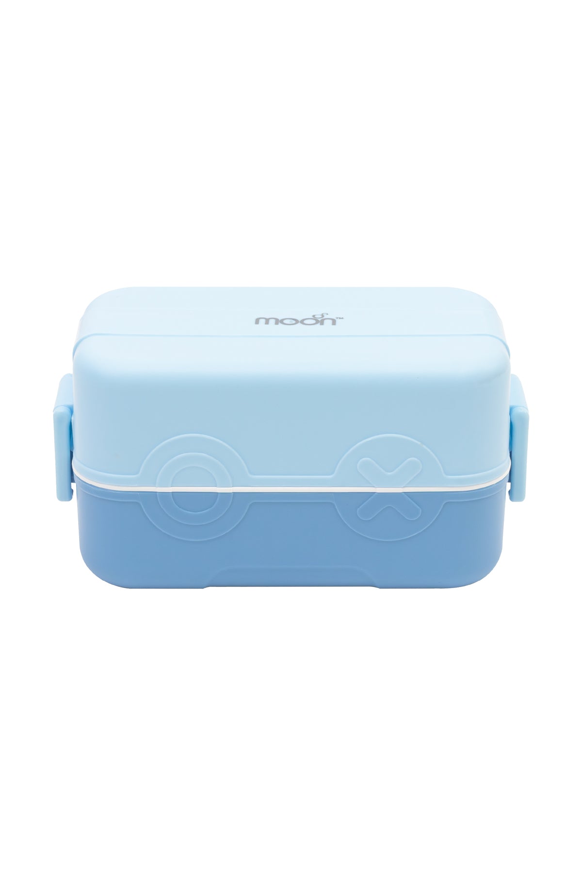 MOON Fiesta Kids Two-Tier Bento Lunch Box – BPA-Free, Leakproof, Stackable with Spoon & Seasoning Box – Blue