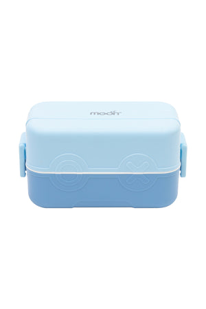 MOON Fiesta Kids Two-Tier Bento Lunch Box – BPA-Free, Leakproof, Stackable with Spoon & Seasoning Box – Blue