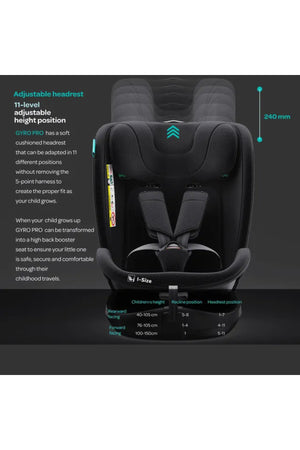 MOON Gyro Pro i-Size 360° Rotating Car Seat w/ ISOFIX for 40-150cm (Group 0+-1-2-3) 0m to 12Yr- ECE R129/E4 – Black