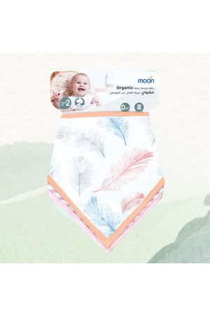 MOON Organic Muslin Bibs. ( PK -2)Feather & pink stripes