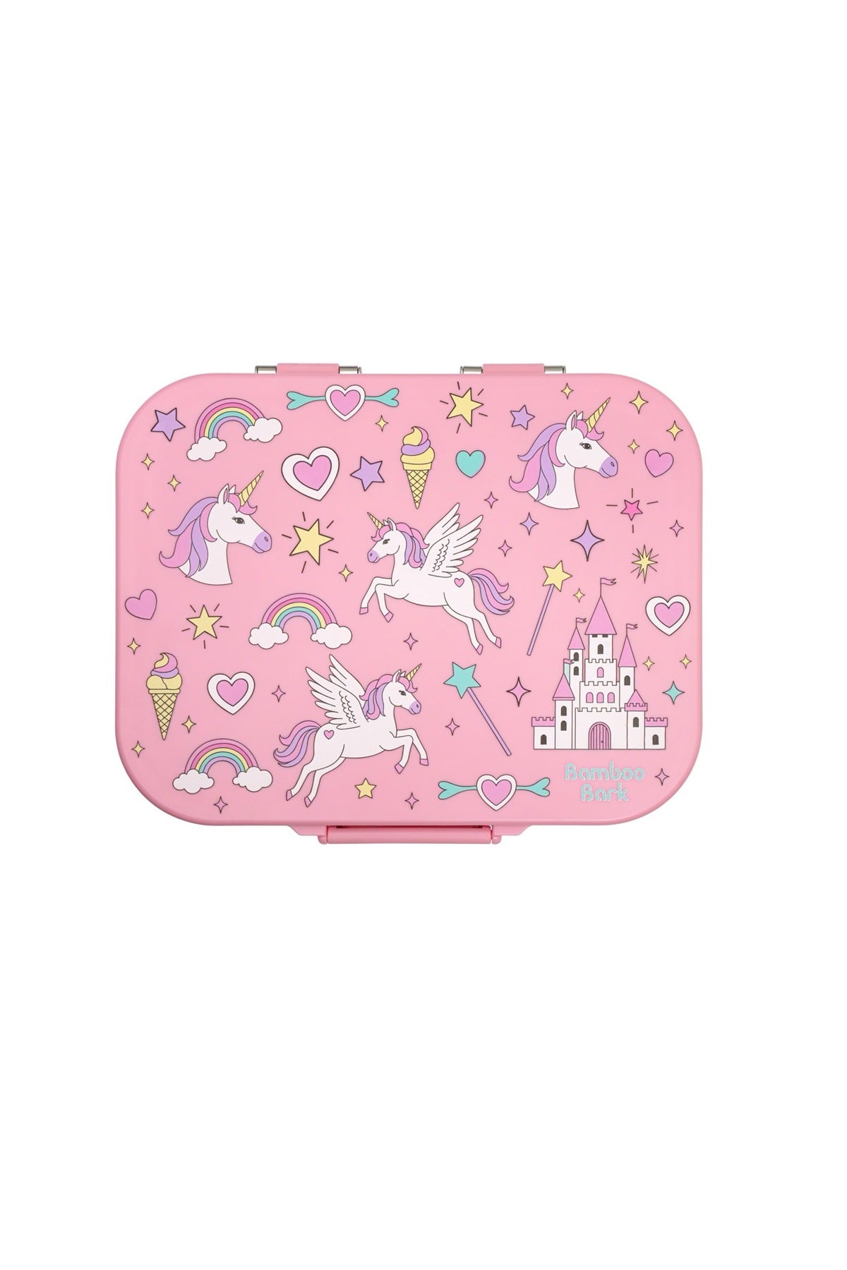 Bamboo Bark Stainless Steel Leak-Proof Bento Lunch Box for Kids, Girls & Boys – Multi-Compartment BPA-Free Lunch Box with PP Base, Unicorn Print, Perfect for School, Work & Travel