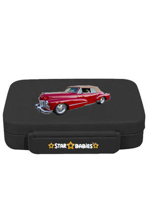 Star Babies Retro Car Theme Bento Lunch Box with 4 Compartments, BPA Free, Leak-Proof, Toddler-Friendly, 3 Years+ size 22*16.5*4.85cm, Microwave Safe, Easy to clean, Keep Fresh - Black