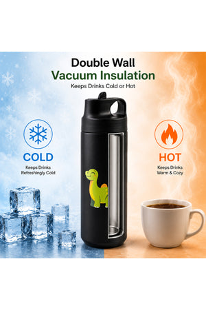 Cocobee 550Ml Black Stainless Steel Vacuum Flask – Leakproof, Odour-Free, Food Grade, For Kids 3+(Black)