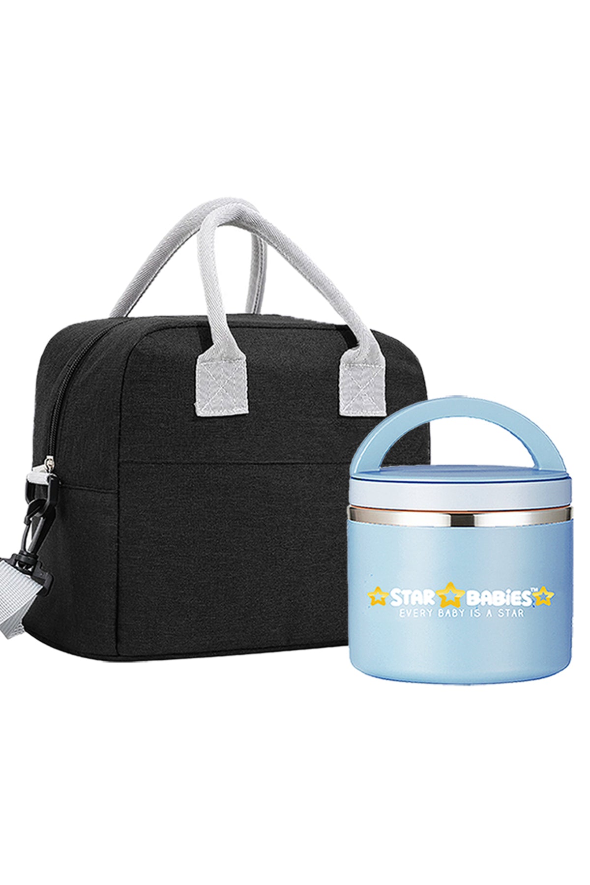 Star Babies Insulated Lunch Bag with Stainless Steel Food Jar- Black