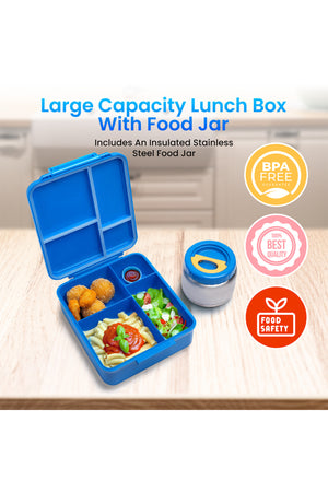 Bamboo Bark childrens kids large school lunch box, bento, snack box with compartments for kids, food jar included