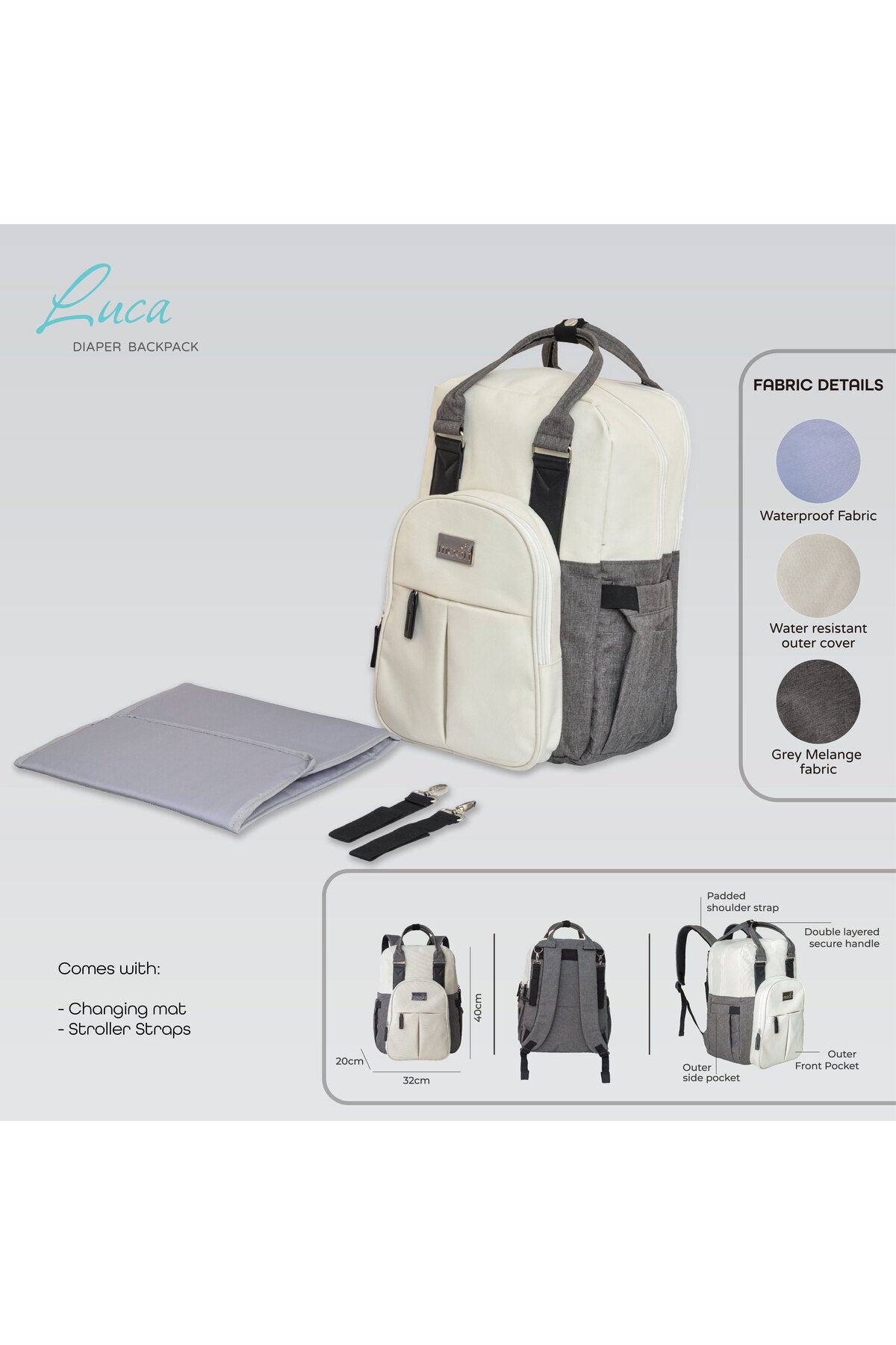 MOON LUCA Diaper Backpack- Grey Melange