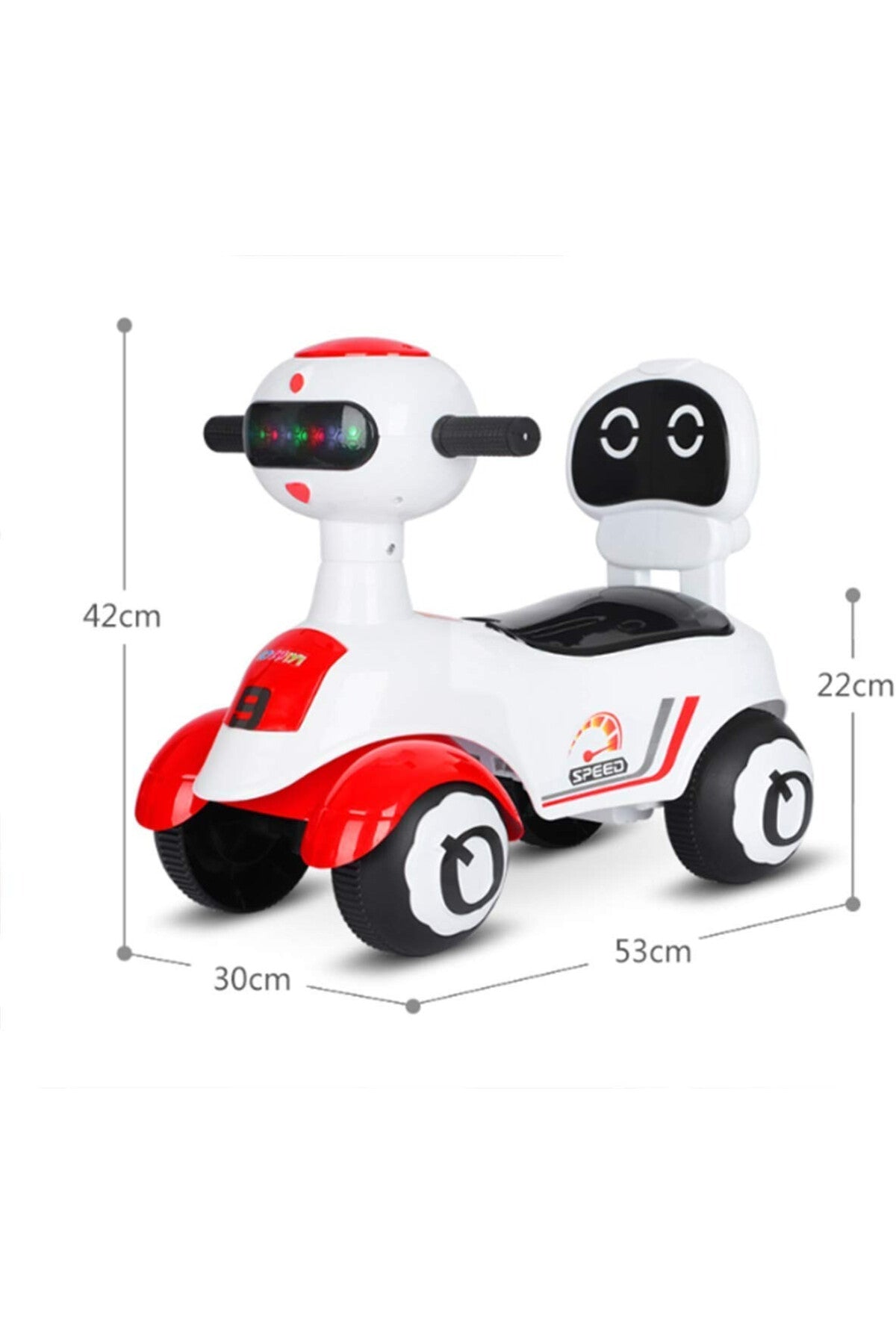 StarMarz Robot Ride-On Push Car – Foot-to-Floor Baby Ride-On with LED Front Panel, Backrest & Smooth Wheels – Indoor/Outdoor Toddler Scooter Bike (1–4 Years) – White & Red