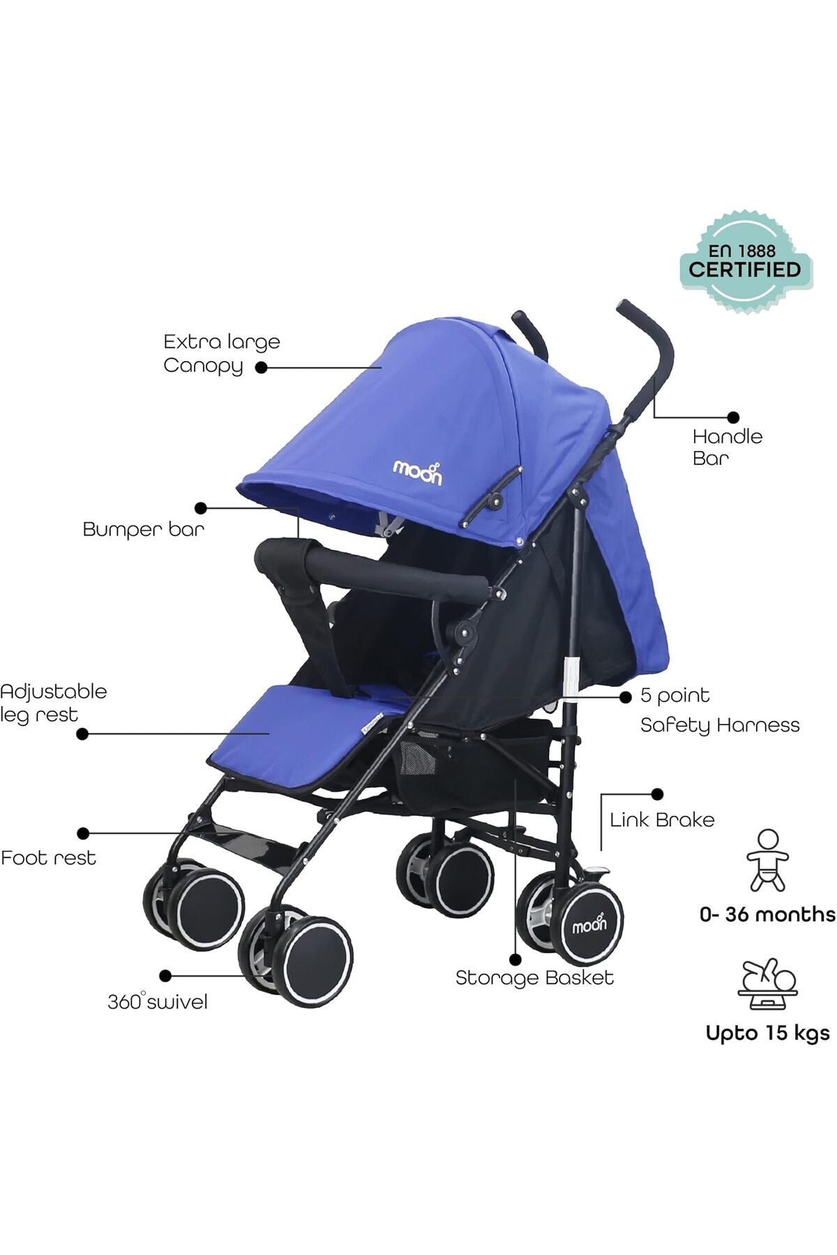MOON Neo Plus Light Weight Travel Stroller,Cyan Blue