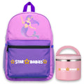 Star Babies Little Mermaid theme Black 16-Inch Children's Backpack for boys Adjustable Shoulder Strap- Lavender With food jar. Pink 500ml