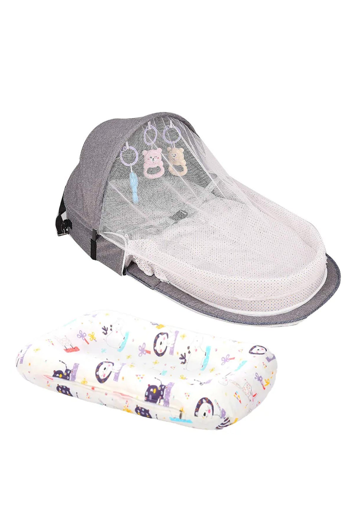 Star Babies - Bed With Mosquito Net & Printed Changing Pad - Grey