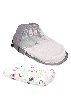 Star Babies - Bed With Mosquito Net & Printed Changing Pad - Grey