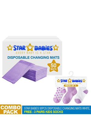 Star Babies - Disposable Changing Mats Lavender 50pcs with 3pairs Socks