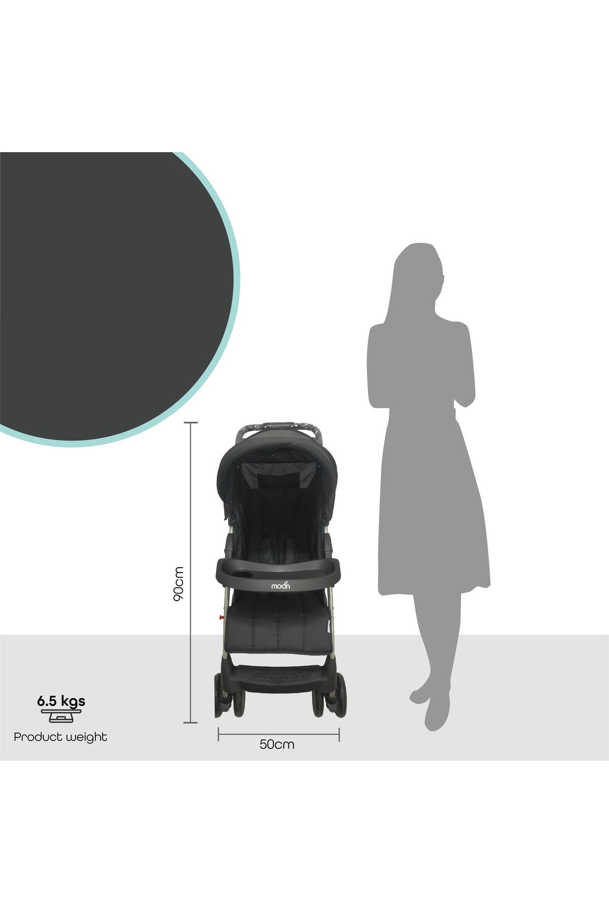 MOON Bezik - One Fold Stroller,Black + Grey dots