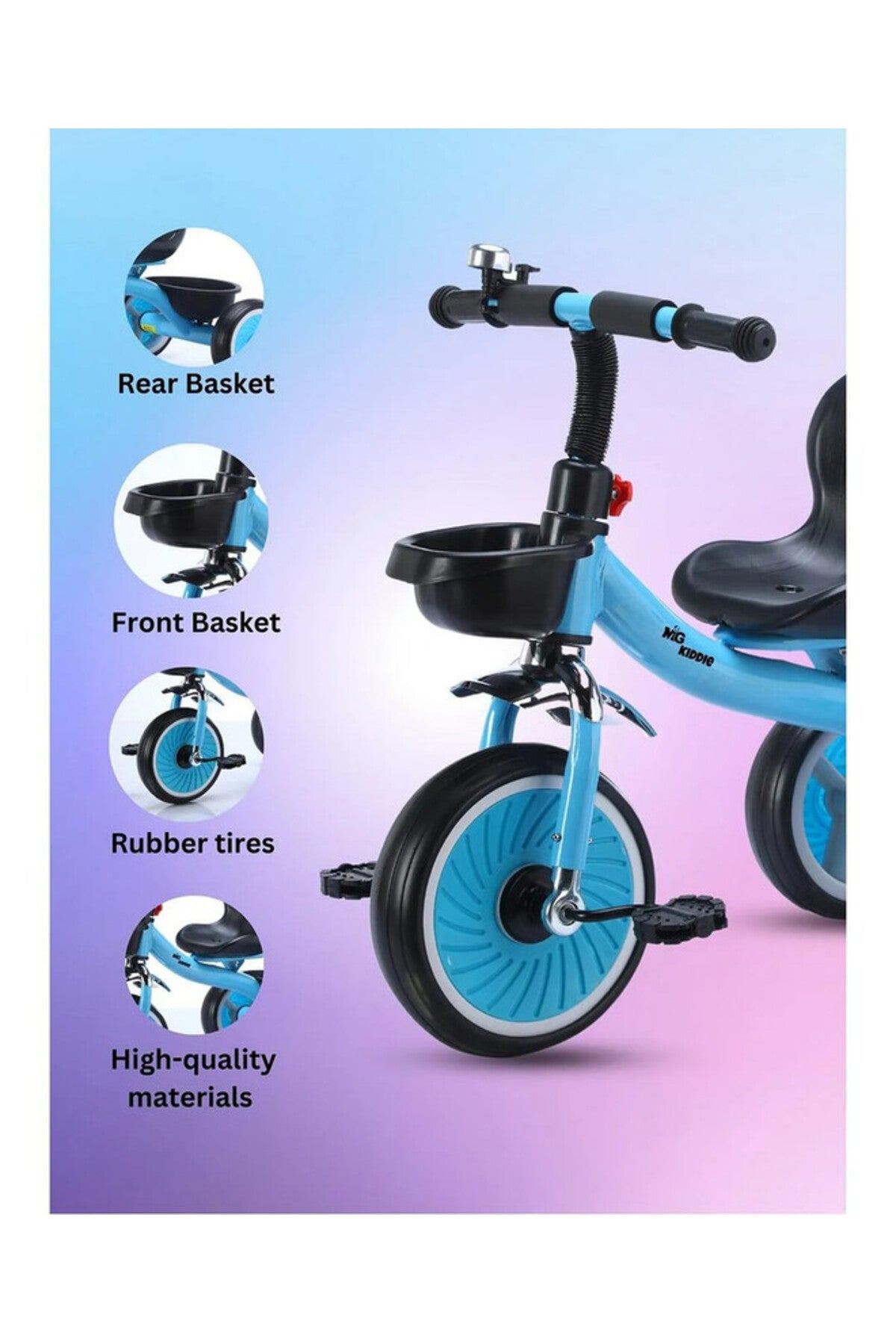 StarMarz Toddler 3-Wheel Tricycle Ride-On Toy with Safety Seat, Cup Holder & Rear Storage Basket - Blue