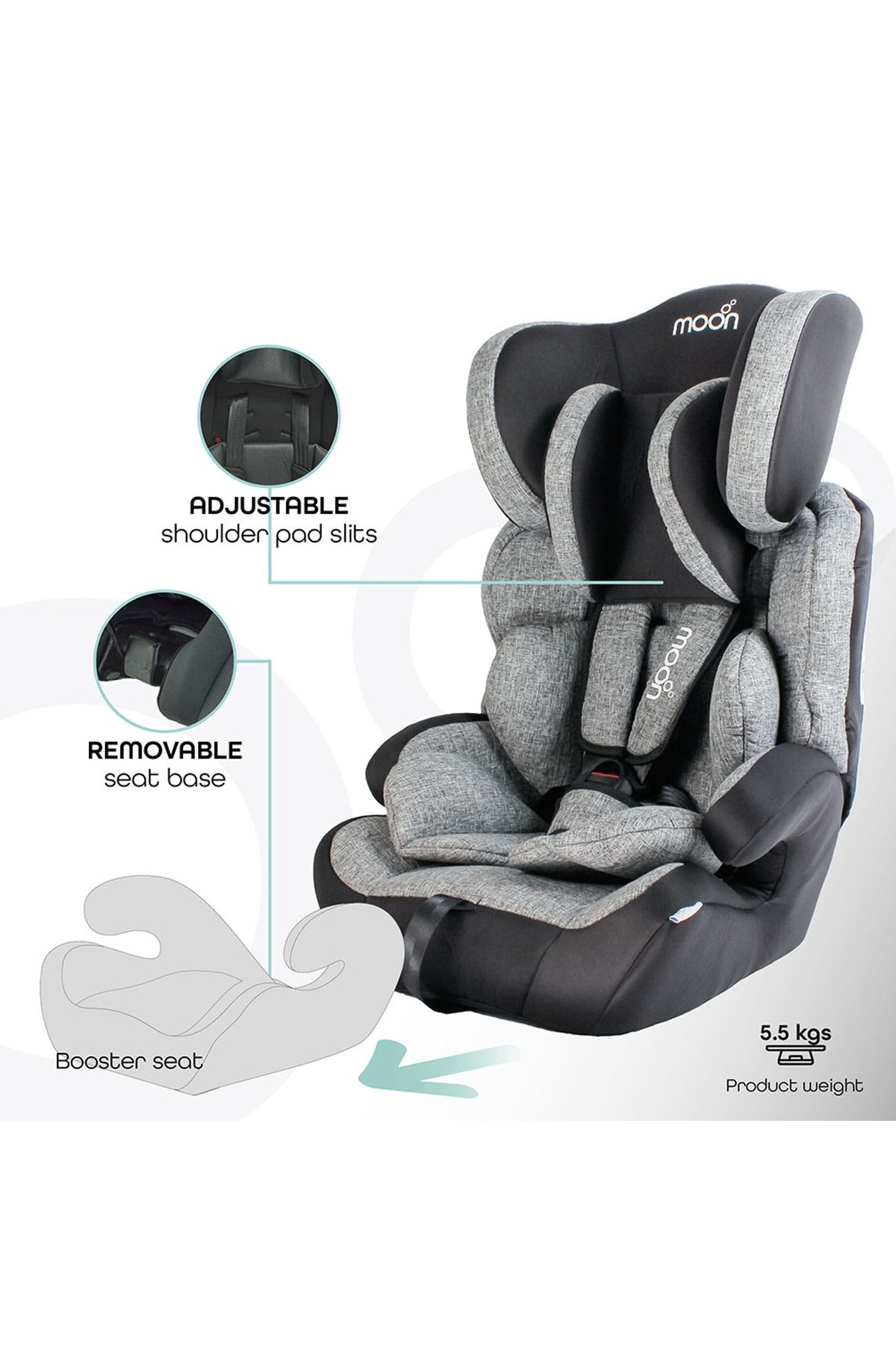MOON Tolo - Baby/Kids Car seat (Group-1,2,3)- Slate Grey