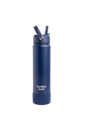 Bamboo Bark 750 ML Insulated Water Bottle with Sipper Lid – Stainless Steel Double Wall Vacuum Flask for Hot & Cold Water Leak-Proof, Reusable Sports Thermos Bottle - (Deep Navy)
