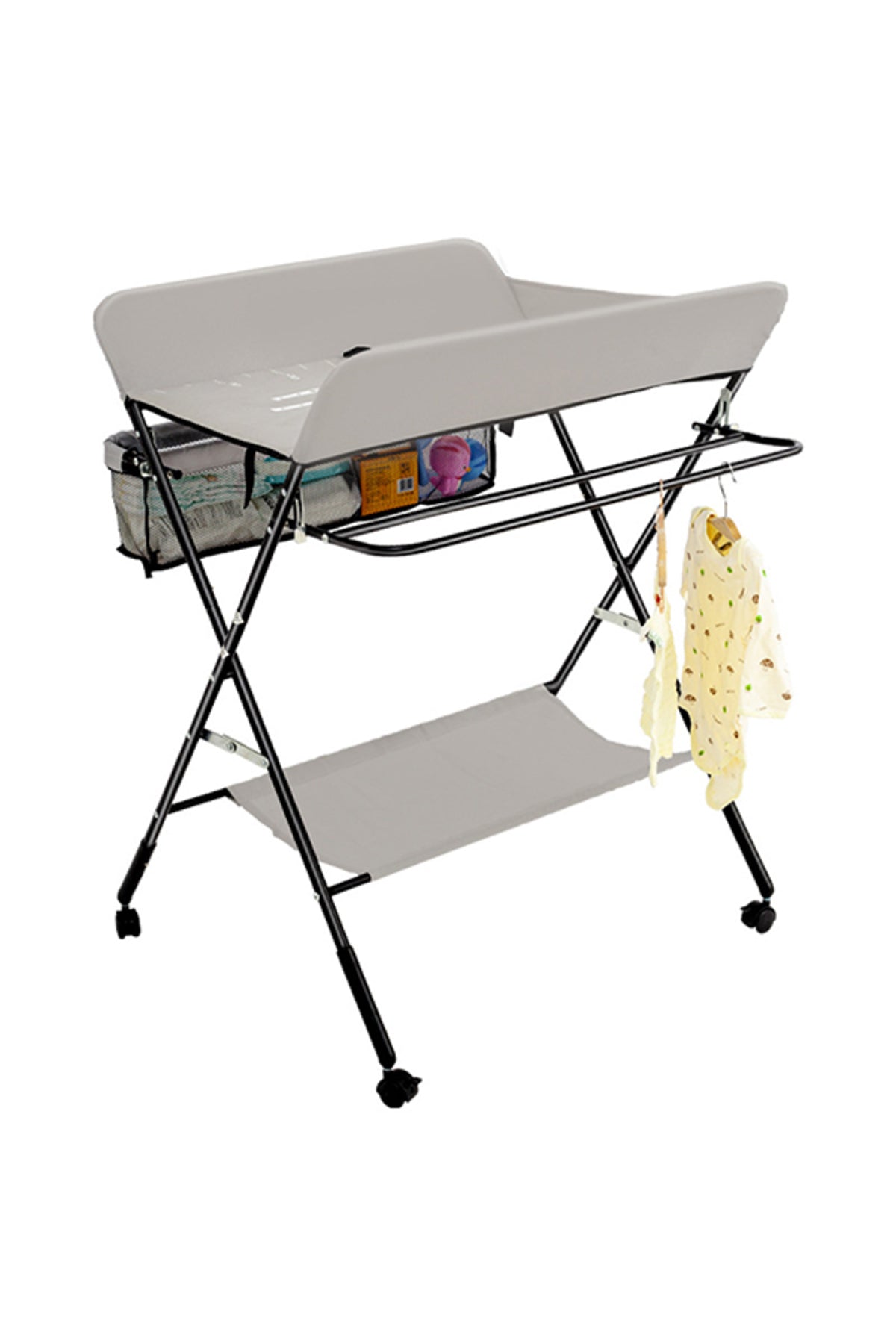 Kikibebe Babycare Diaper Changing Table With Wheels – 5-Level Height Adjustable Infant Care Station With Storage Shelf – Grey