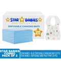 Star Babies - Combo Pack Of 2- Disposable Changing Mat Pack Of 20 With Disposable Bibs (20 Pcs) - Blue