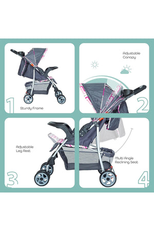 MOON Trek - One Fold Stroller - Pink Stripes
