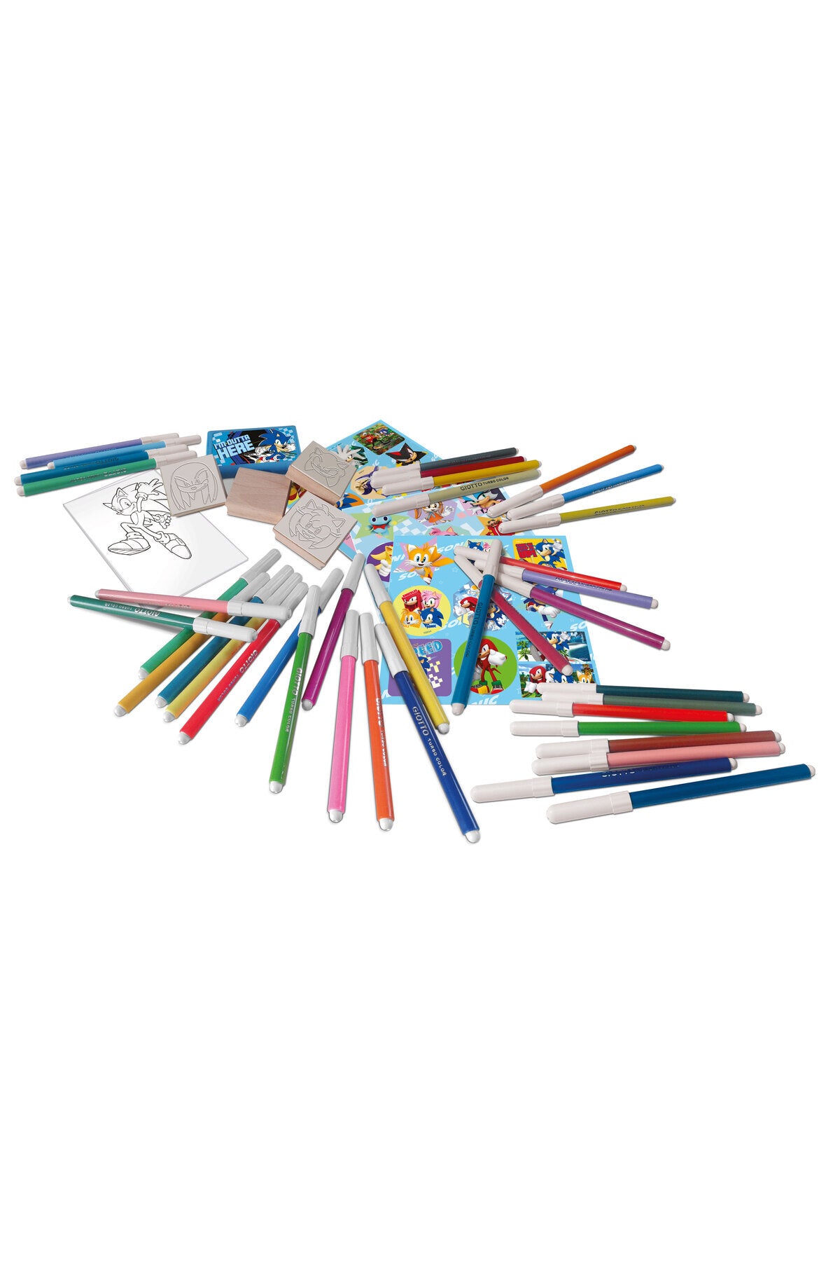 Sonic the Hedgehog Mega Art Set – 86x54 cm Case with 60 Felt Pens, 10 Pencil Crayons, 10 Wax Crayons, 6 Stamps, Ink Pad, Coloring Book, Notebook & 30 Stickers – Kids Creative Stationery Kit