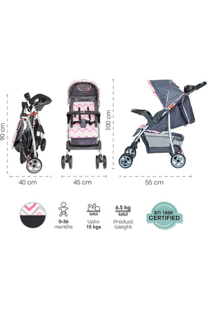 MOON Trek - One Fold Stroller - Pink Stripes