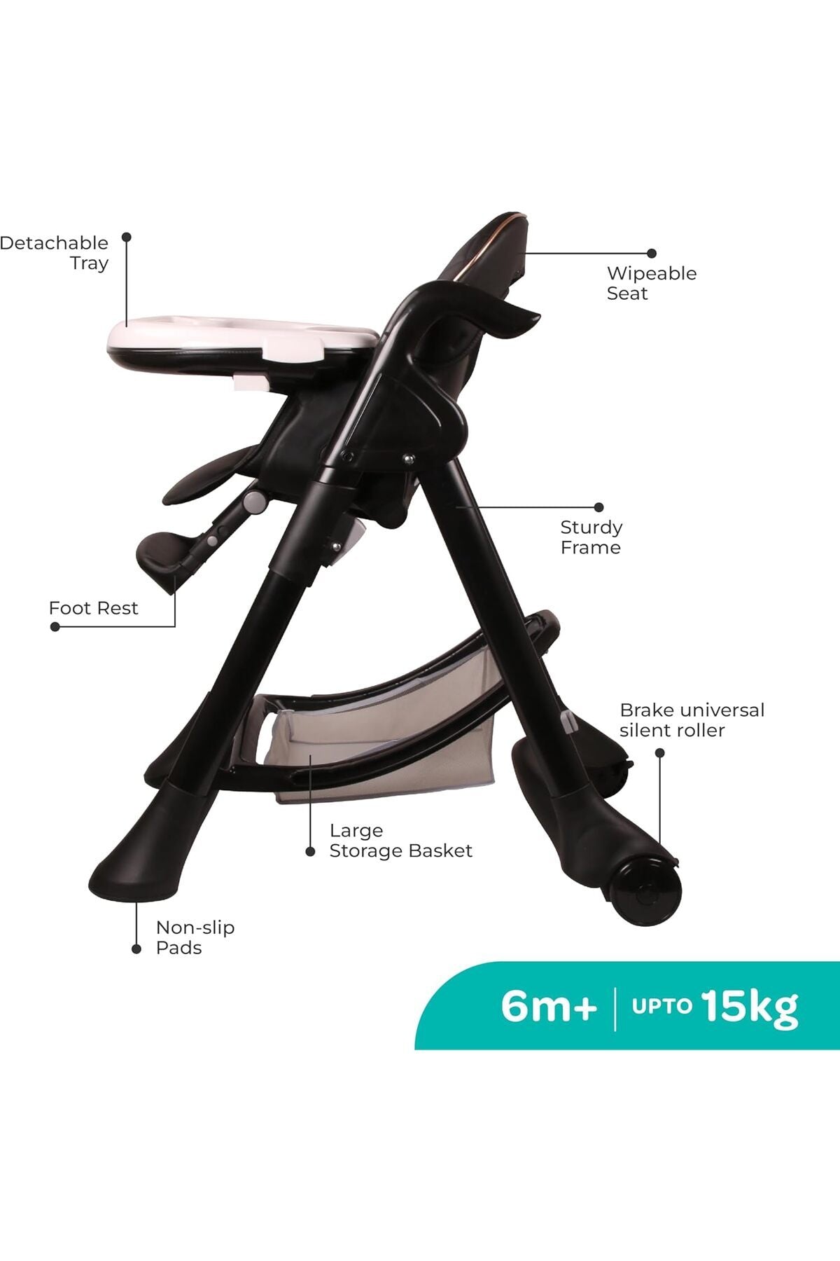 MOON Trestle Foldable Baby Feeding/Dinning Highchair-Black