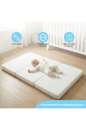 Moon  Trifold Baby Mattress, Dual-Sided Folding Foam Mattress for Newborns & Toddlers (0 Months+)- White