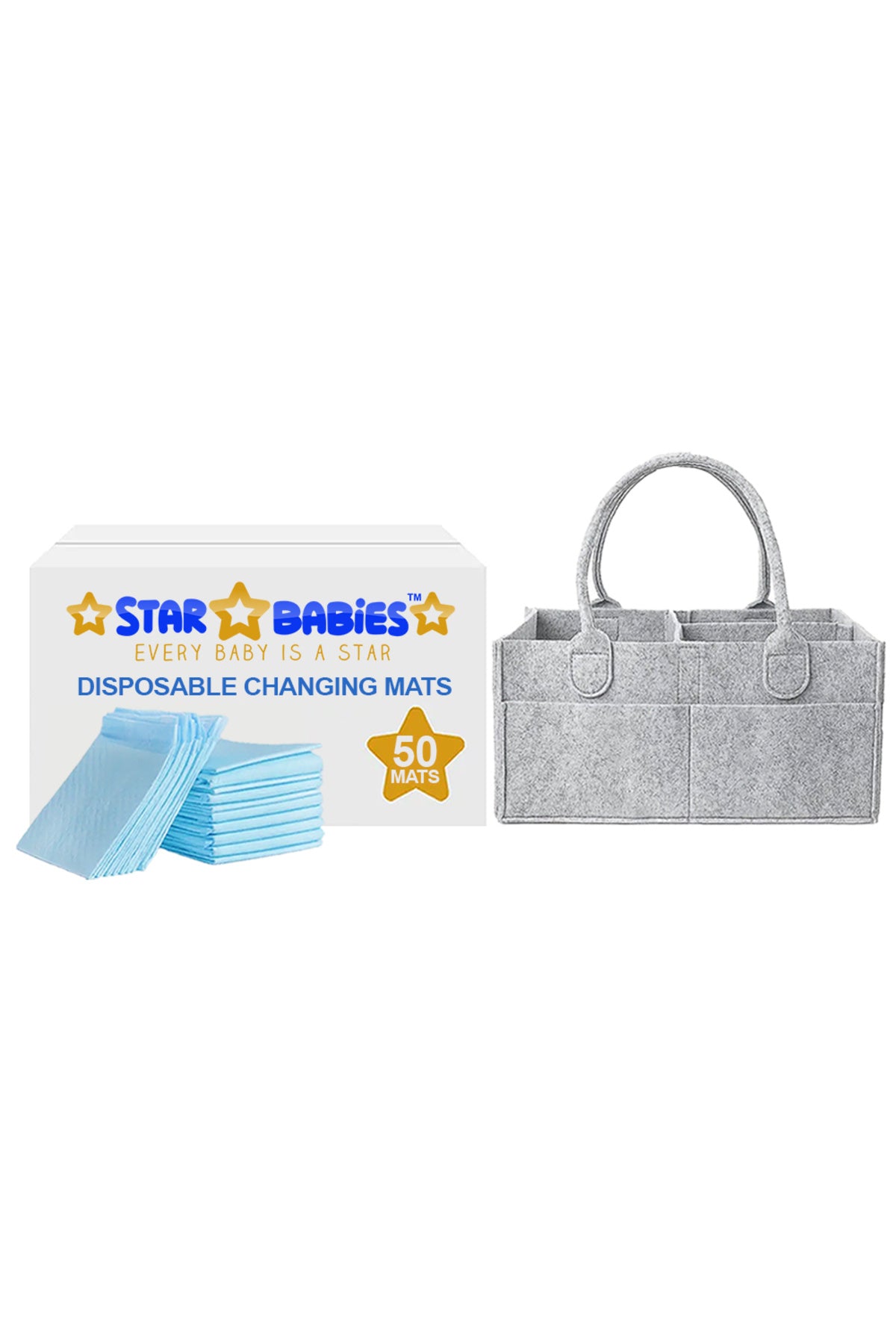 Star Babies - Diaper Caddy Organizer With Disposable Changing Pads 50Pcs - Grey/Blue