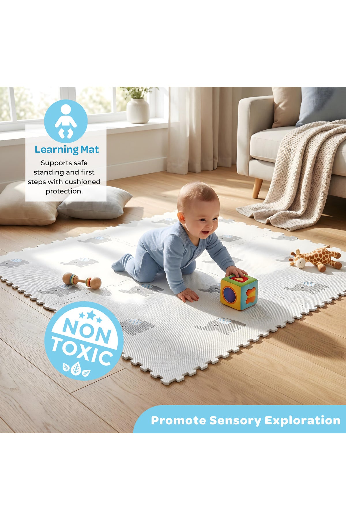 MOON Elephant Baby Puzzle Playmat | EVA Foam Floor Mat | Multicolour | 10 Months+