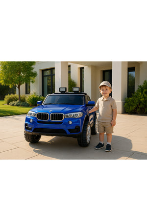 Urban Tots 4x4 Battery Operated Ride-On Jeep for Kids – 12V Dual Motor, Music, LED Lights, Parental Remote Control, Rechargeable Electric Car – Blue and black