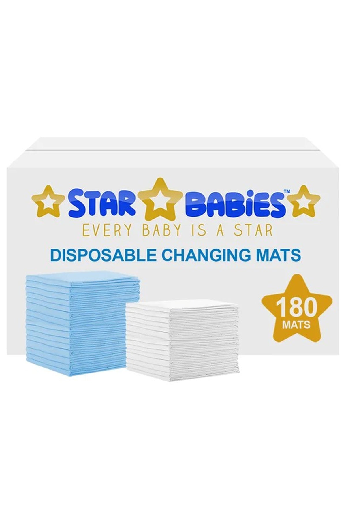 Star Babies - Disposable Changing mats (45x60cm) Large, Pack of 180 - Blue/White